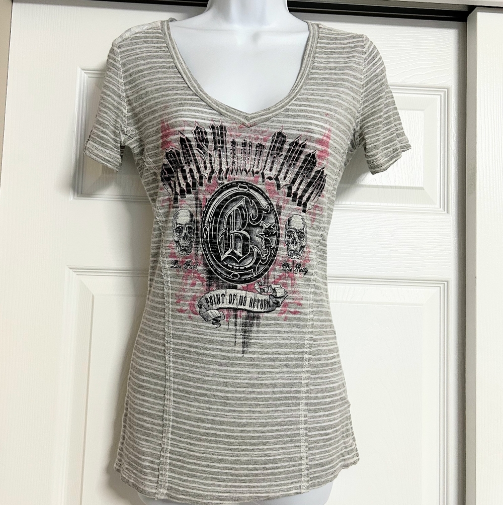 Crash & Burn V-Neck Tee with Lace - Medium/small